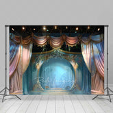 Aperturee Aperturee Enchanted Theater Stage Photography Backdrop Fairytale Scenery with Blue and Gold Curtains Magical Show Photo Prop